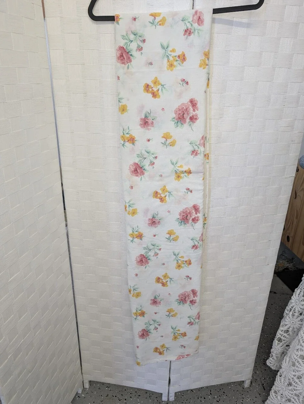 Vintage Sheet Yellow Pink Roses Floral Cotton Fabric Panel Cotton 1970
